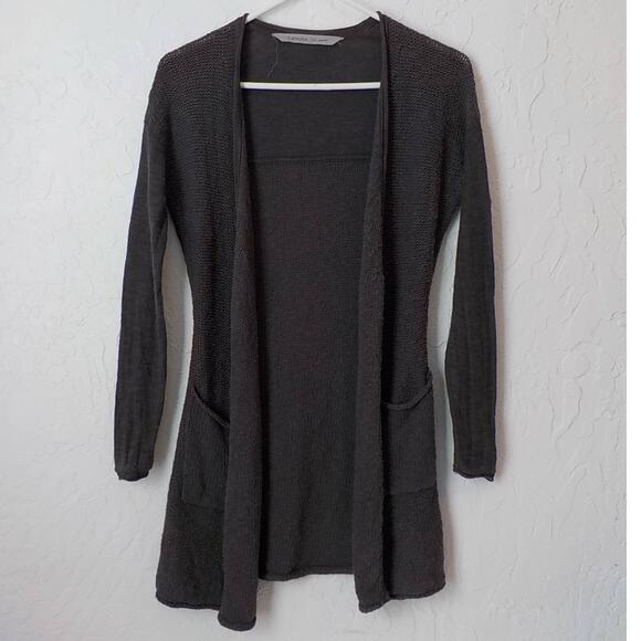 Athleta Women XXS Brown Knit Open Cardigan Cotton Linen Long Sleeves Mid Length - Picture 1 of 11